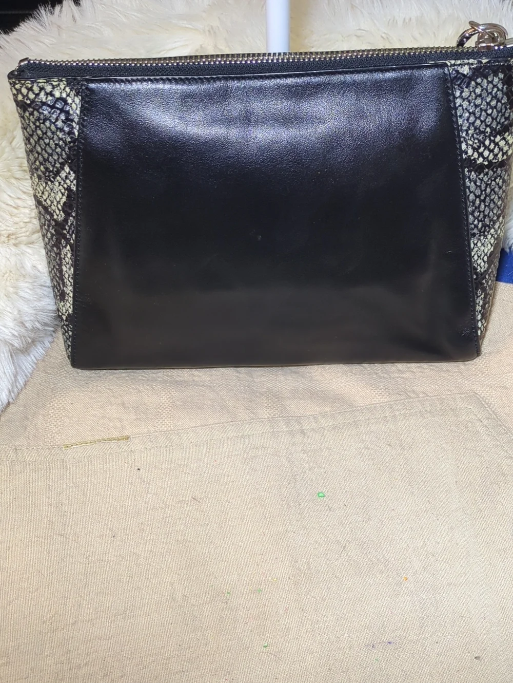 Coach Black Leather & Snake-Print Large Clutch In Pristine Condition ONLY$100